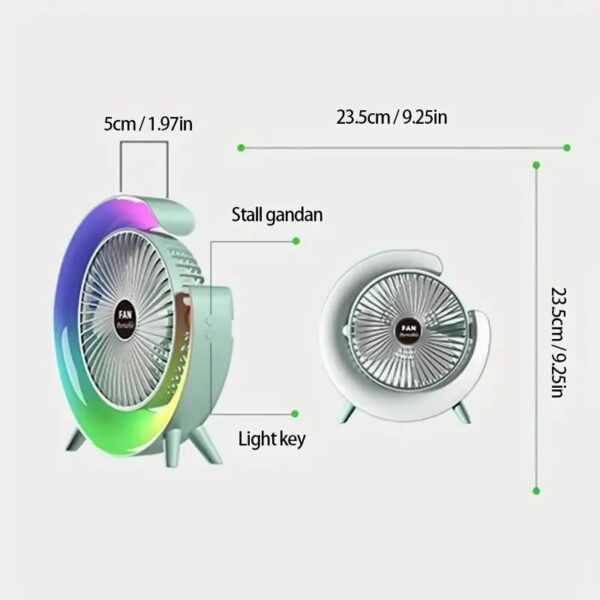 Multifunctional Colorful desktop small fan, portable floor mounted fan with 5 Color light