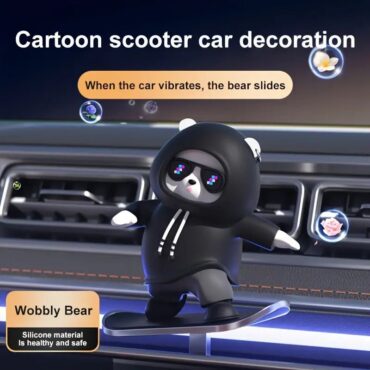 Car Dashboard Shaking Bear Ornament-- Cute Cartoon Bear On Skateboard