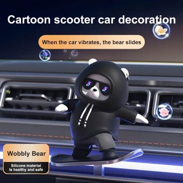 Car Dashboard Shaking Bear Ornament-- Cute Cartoon Bear On Skateboard