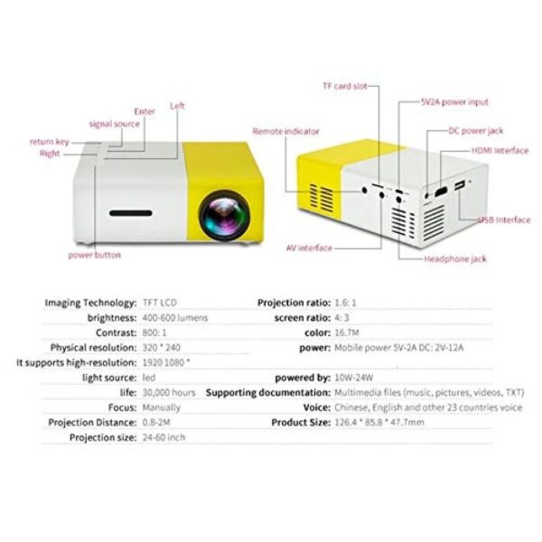 Mini Home Theater LED Portable Projector with Remote Control