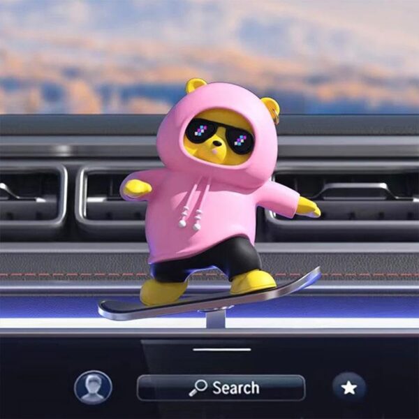 Car Dashboard Shaking Bear Ornament-- Cute Cartoon Bear On Skateboard