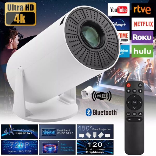 4K Mini Projector 5000 Lumen LED 1080P WiFi Bluetooth with Android 11 Ultra HD Portable Home Theater