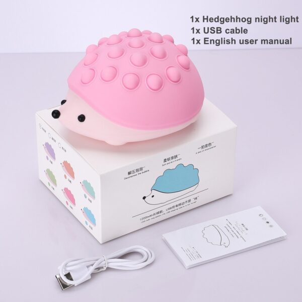 Night Light for Kids Room, Pop It Ball Fidget Toys Cute Hedgehog Animal Night Lamp, Silicone Rechargeable Colors Change Night Light, Birthday Gifts for Children Teens Boys Girls