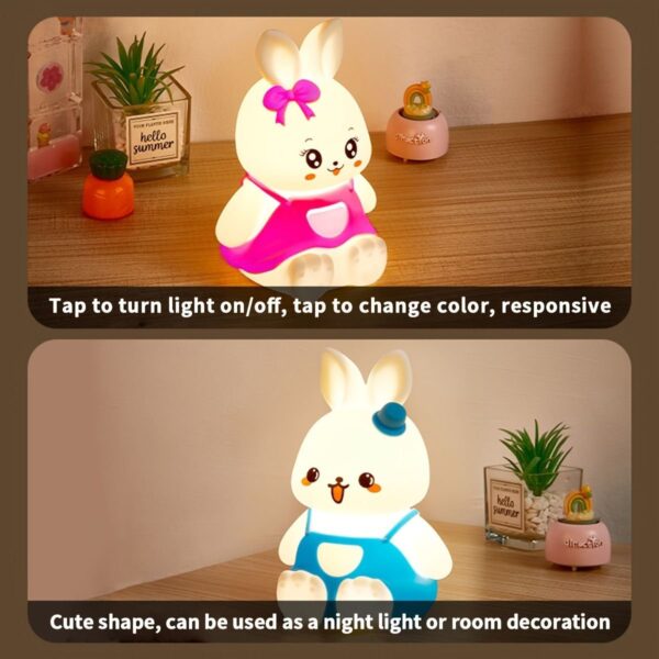Cute Bunny Night Light for Kids Room, Color Changing Tap Control 7 Colours USB Rechargeable Silicone LED Night Light for Baby Girls Boys Gift