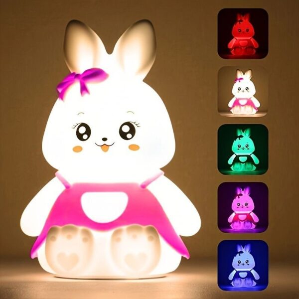 Cute Bunny Night Light for Kids Room, Color Changing Tap Control 7 Colours USB Rechargeable Silicone LED Night Light for Baby Girls Boys Gift