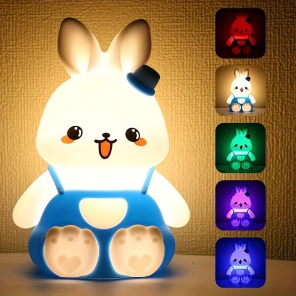 Cute Bunny Night Light for Kids Room, Color Changing Tap Control 7 Colours USB Rechargeable Silicone LED Night Light for Baby Girls Boys Gift