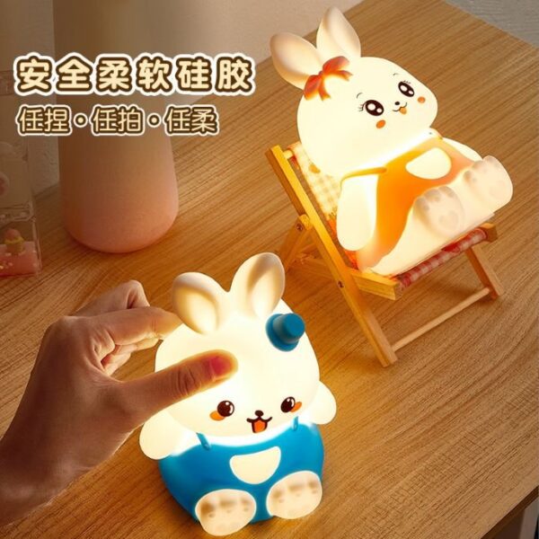 Cute Bunny Night Light for Kids Room, Color Changing Tap Control 7 Colours USB Rechargeable Silicone LED Night Light for Baby Girls Boys Gift